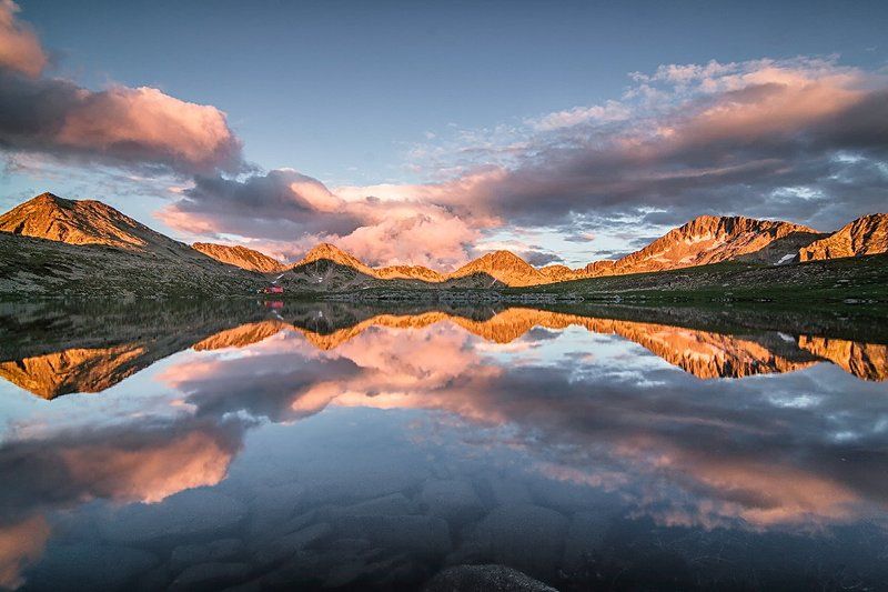 Lake, Mirror, Mountain, Reflection, Sunset Wishing for Cloudsphoto preview
