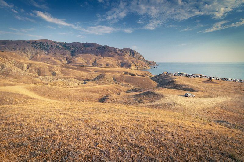 2012, Авто, Ветер, Горы, Дома, Камни, Крым, Меганом, Море, Мыс, Пляж, Холмы, Черное побережьеphoto preview