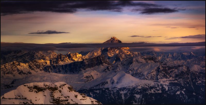 Горы, Доломиты, Италия, Тироль, Южный тироль Зимний вечер в Доломитахphoto preview