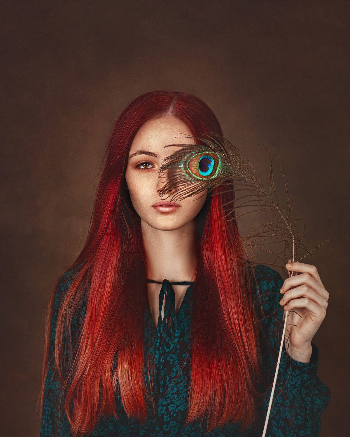 ginger, peacock, green, portrait, Алина Аристова