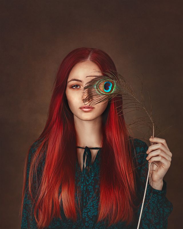 ginger, peacock, green, portrait Ginger girlphoto preview