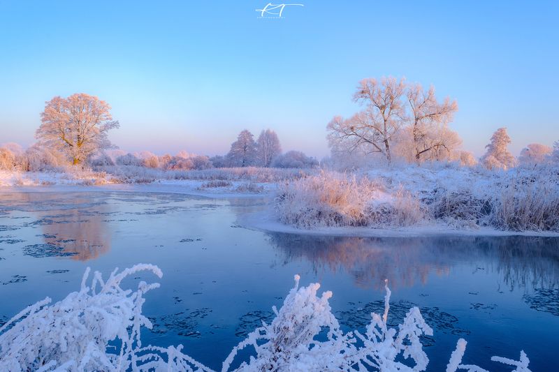 winter  river  Gwda  landscape  frost  water  trees  sky  reflection in water  snow  morning  calm  light  No People  Landscape - Scenery  Scenics - Nature  Photography  The calm of winterphoto preview