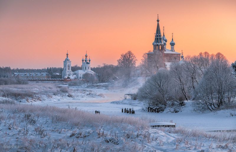 дунилово, ивановская область, мороз, храм, село, зима Два рассветаphoto preview