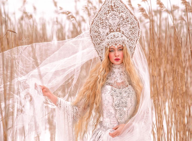 царевна, лебедь, зима, белый, портрет, природа, снег, костюм, сказка Царевна лебедьphoto preview