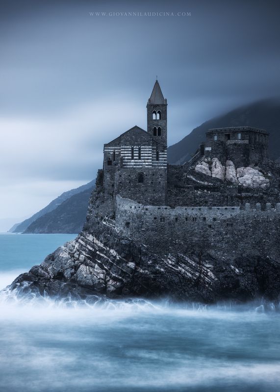 italy, liguria, portovenere, unesco, church, landscape, long exposure, cloud, light, rock, coastline, mediterranean  Light Bluephoto preview