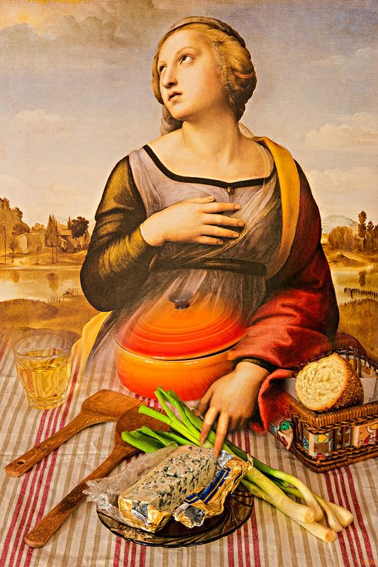 collage, color, colors, concept, conceptual, digital, digital art, lunch, photo collage, photography, still life, surreal, surrealism, St Catherine Blessing My Lunchphoto preview