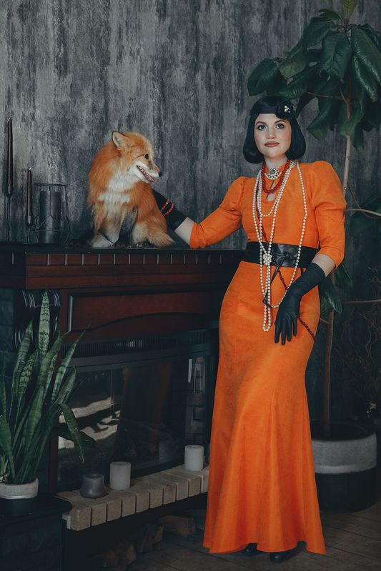 лиса, рыжая, ретро, стилизация ***photo preview