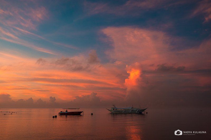 Boat, Clouds, Colors, Landscape, Light, Seascape, Sky, Sun, Sunrise, Watercolor, Waterscape, Вода, Краски, Море, Небо, Пейзаж, Рассвет Early Morning Blessingsphoto preview