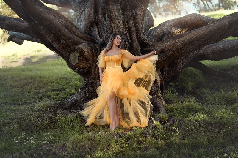 yellow, dress, photoshoot, sunshine, forest, goddess, фотосессия, фотограф, художественная, фотография, желтый, зеленый, платье, дерево, лес, природа Sunshinephoto preview