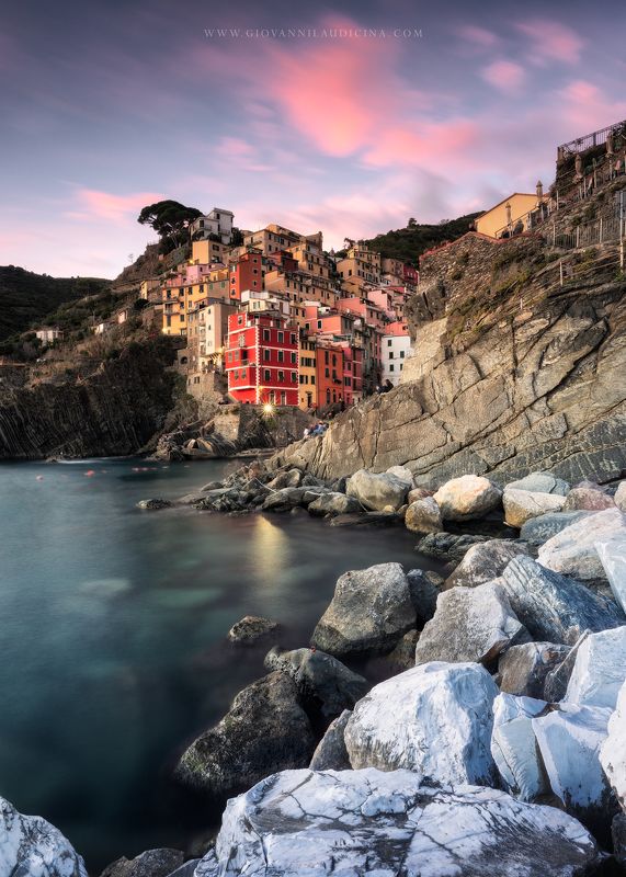italy, liguria, landscape, cinque terre, sunset, riomaggiore, unesco, village, sea, long exposure Dream evenings in Riomaggiorephoto preview