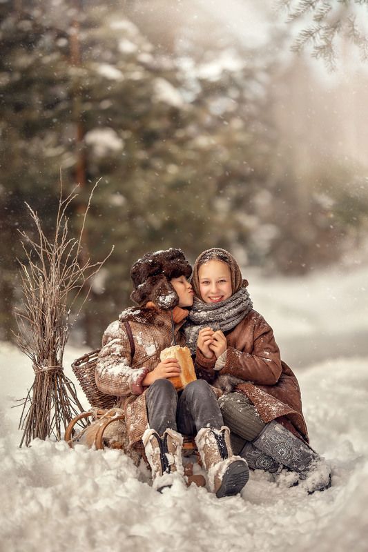 дети, детская фотография, зима, деревенский стиль, деревенские дети Друзья фото превью