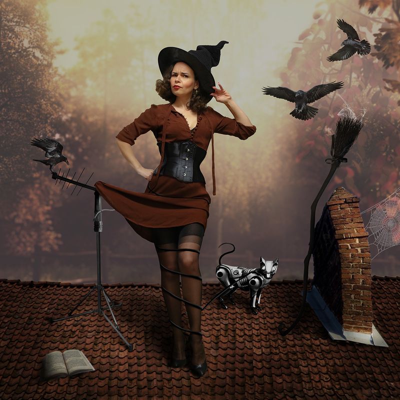 pin-up, retro, стилизация, фотоманипуляция, ведьма, кот, винтаж Серия: Приключения ведьмыphoto preview