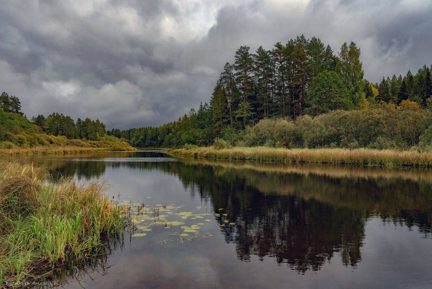 Перед дождём. Автор: Vasilyev Andrey река, осень, небо, облака, тверская область, река волчина, Vasilyev Andrey