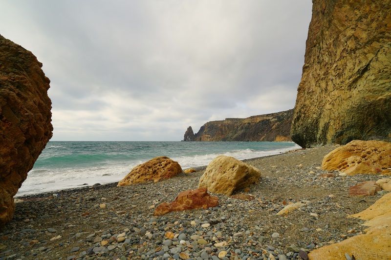 sea, horizon, coast, morning, mountain, rock, landscape, nature, cape Morningphoto preview