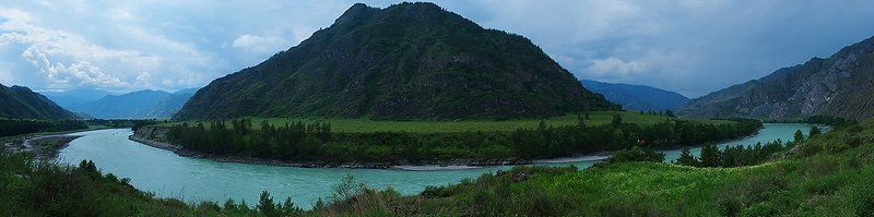 катунь, горный алтай, лето, горы, река, сплав Поворот Катуниphoto preview