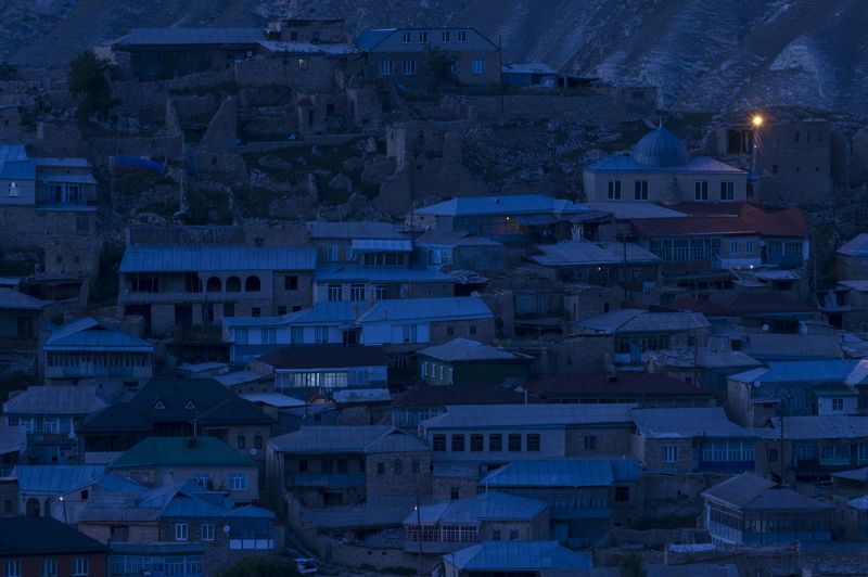 Кавказ, Дагестан, Балхар, село, аул, горы, архитектура, пейзаж, мечеть, вечер, сумерки, ночь, горы, история, путешествие Вечерний Балхарphoto preview