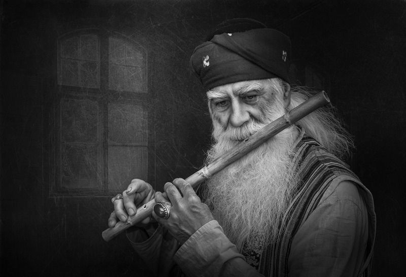 #Hand #Beard #Flash photography #Black-and-white #Cap #Wrinkle #Moustache #Monochrome photography #Monochrome #Facial hair  Listen to this reed how it complainsphoto preview