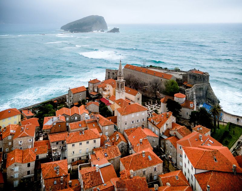 montenegro, crna gora, budva, aerial, drone, adriatic, будва, черногория, старый город Storm in Stari Grad, Budvaphoto preview