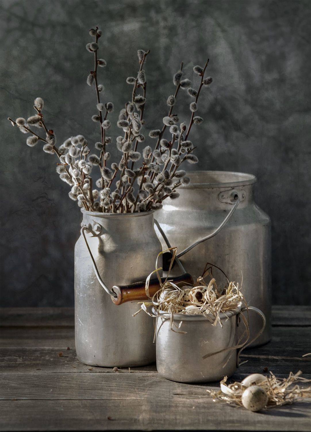 С вербой.. Автор: Татьяна Попова ветки, верба, бидон, кружка., Татьяна Попова