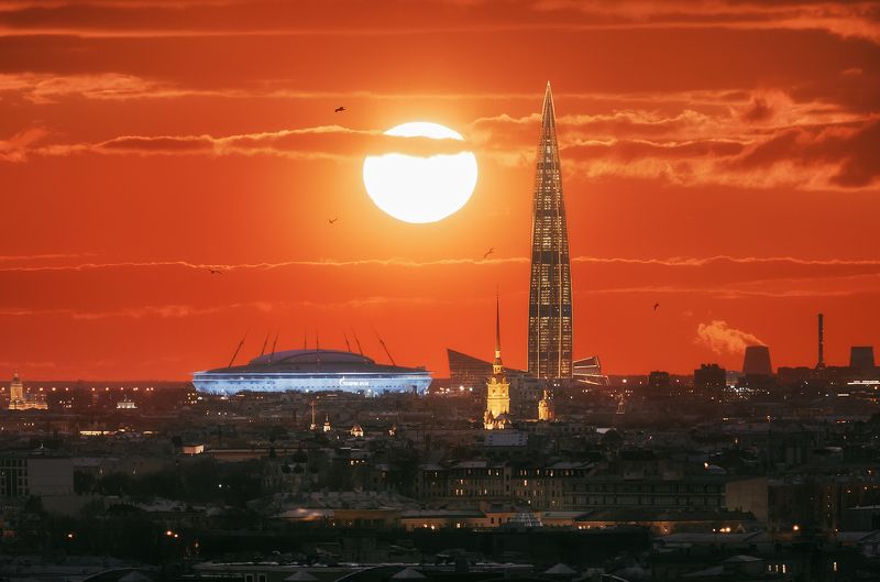 Лахта, питер, петропавловка, центр, телевик Закат над Питеромphoto preview