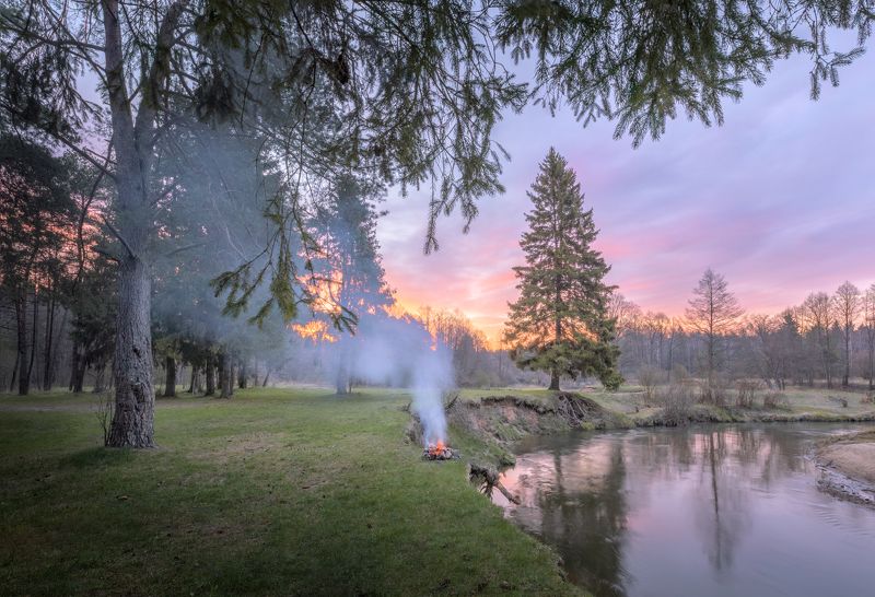 пейзаж рассвет река краски лес Рассветphoto preview