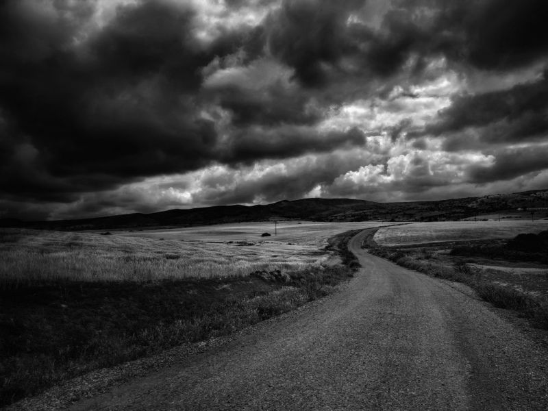 black and white, landascape, clouds A long wayphoto preview