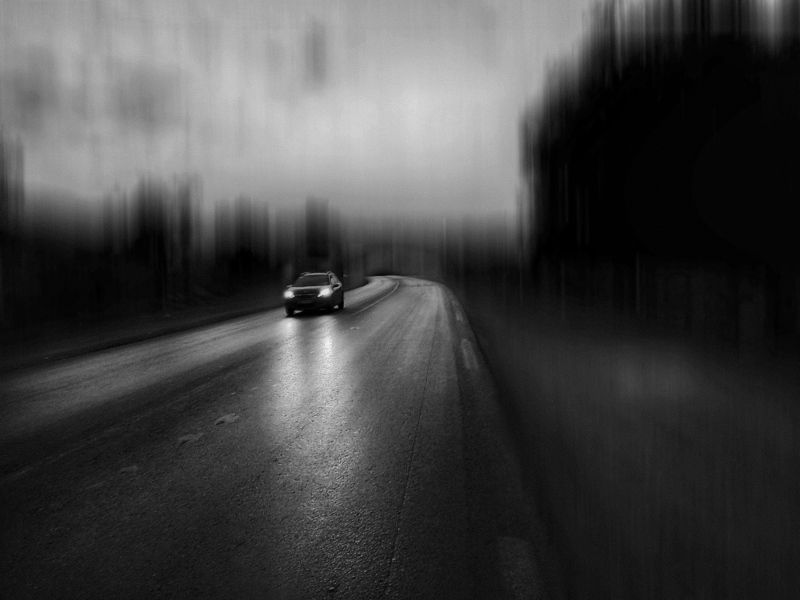 black and white, bnw, car, film, fine art Alone on my wayphoto preview