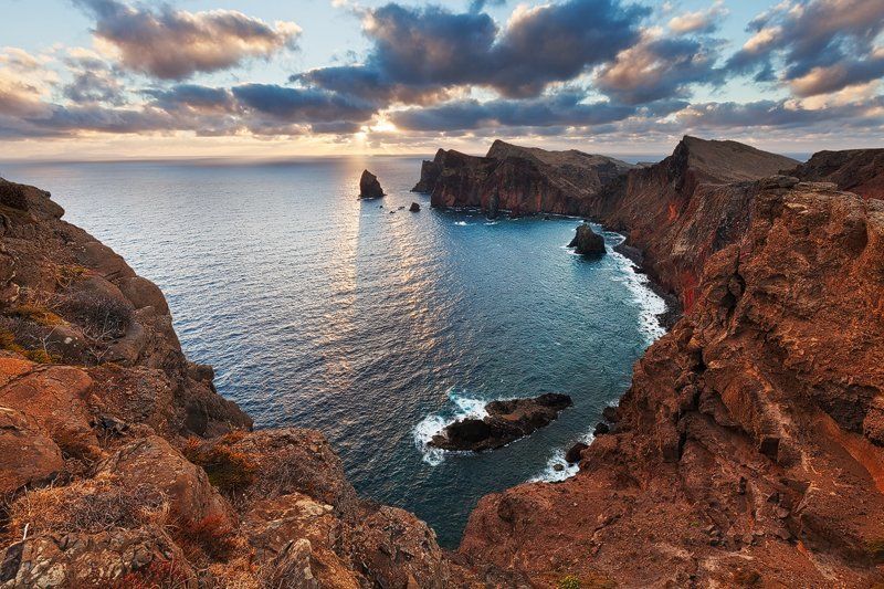Cliffs, Madeira, Ocean, Rocks, Sea, Shadows, Sky, Sun, Sunrise, Volcanic Behind the Cloudsphoto preview