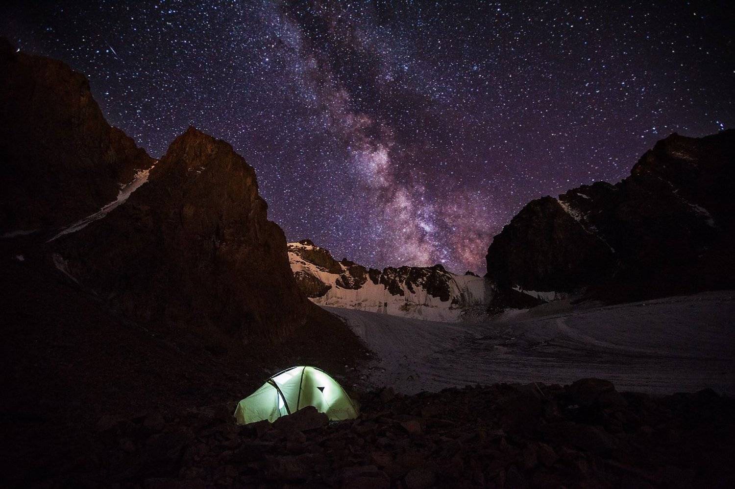 Glacier, Ice, Milky way, Mountains, Night, Sky, Tent, Anton Akhmatov
