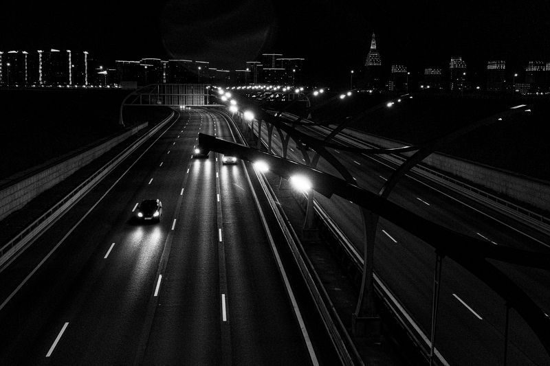 road, dream, night. blackandwhite, lihgts, street, streetlights, outdoors, nopeople Dreams about night roadsphoto preview