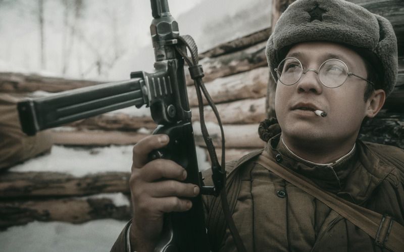 Red army soldier with a captured MP-40photo preview