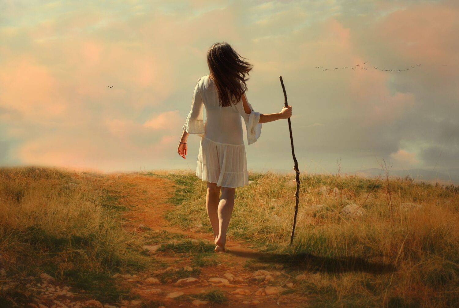 девушка, облака, поле, Sergii Vidov