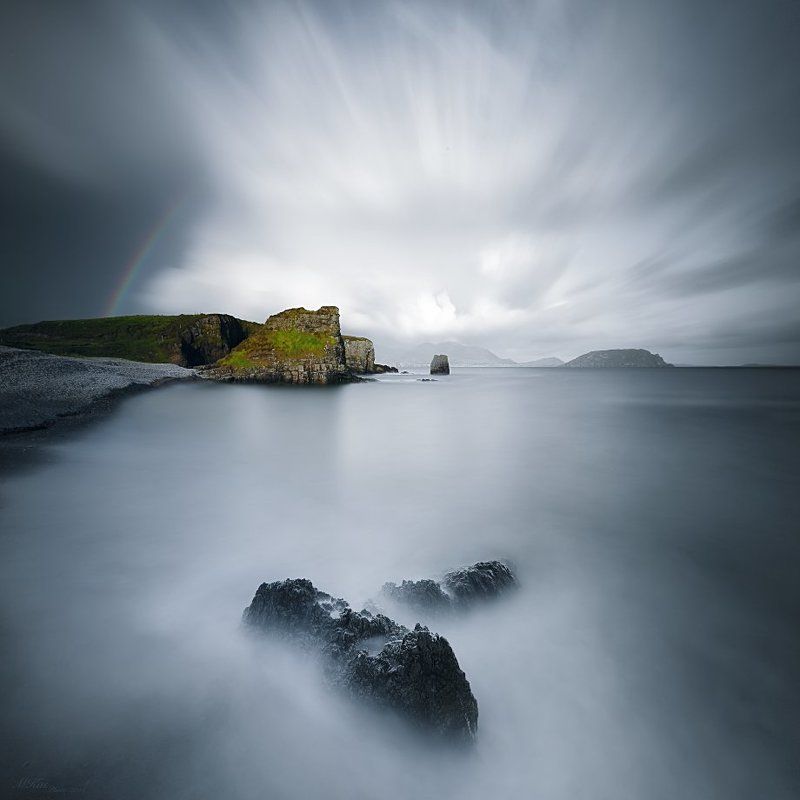 Atlantic Ocean, Co. Donegal, Ireland, Long exposure, Rain, Rainbow, Rocks, Stones Co. Donegalphoto preview
