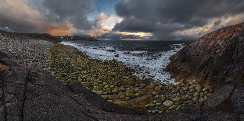 баренцево море, лето, небо, ночь, пейзаж, побережье, природа, путешествие, север, скалы, териберка Утро всё ближеphoto preview