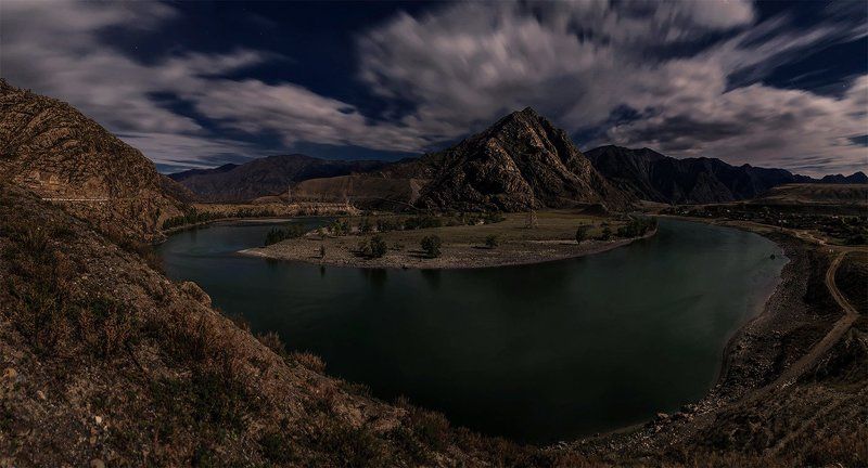 Алтай, Горный алтай, Горы, Катунь, Небо, Ночь, Пейзаж, Природа, Путешествие, Река, Туризм Катуньphoto preview