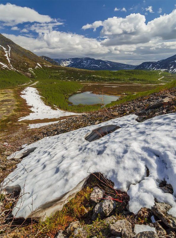 горы, кольский п-ов, лето, небо, озеро, пейзаж, природа, путешествие, север, снег, туризм, хибины ***photo preview