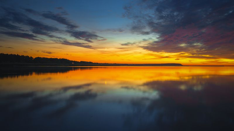 балтийское море, штиль, закат, отражение, луна *photo preview