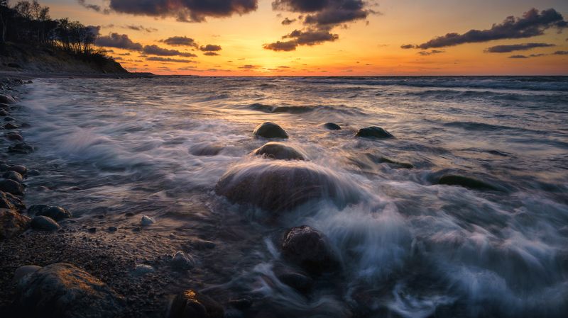 балтийское море, волны, закат, камни *photo preview