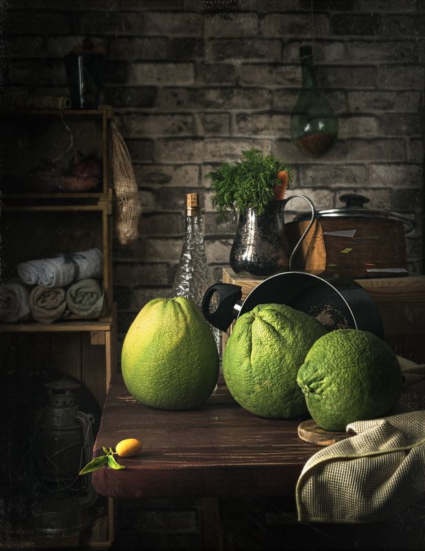 Still life , pomelo fruits, kitchen, dishes, Once in the kitchen... / Однажды на кухне...photo preview