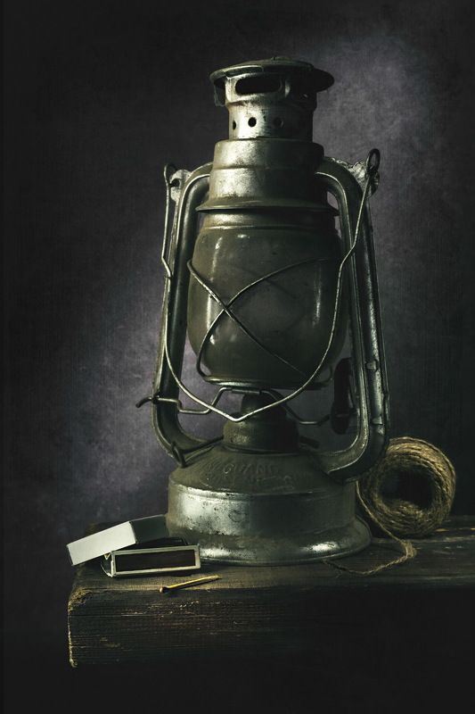 Still life, old kerosene lamp, matches, light brush, one shot Последняя спичка. \\ The last matchphoto preview