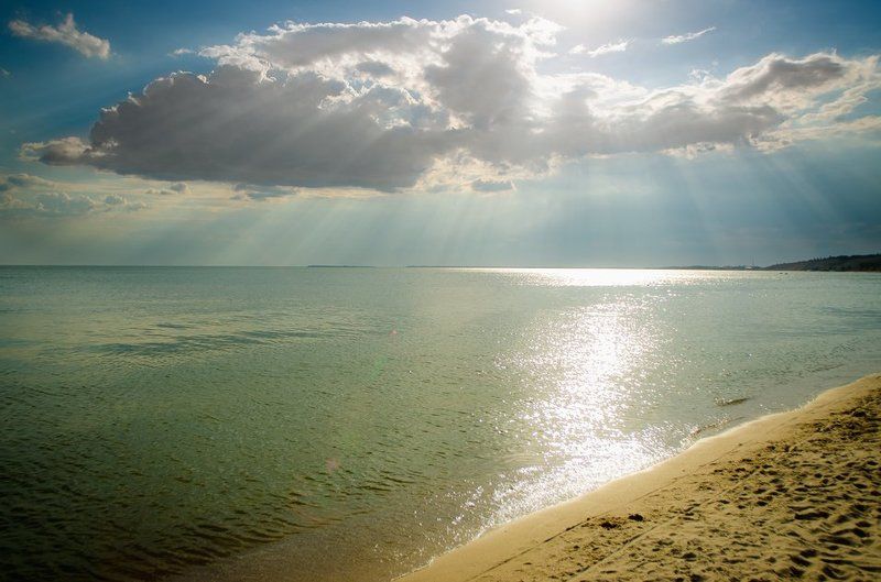 Лучи, Море, Небо, Облака, Пляж, Солнце, Тучи Солнечный вечерphoto preview