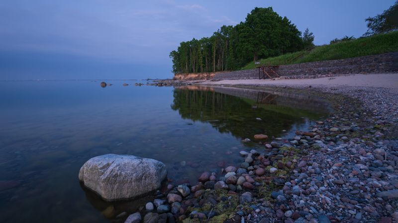 балтийское море, штиль, лес, отражение, камни *photo preview