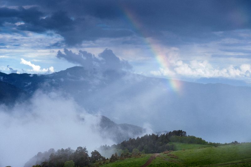 горы, облака, радуга, дождь Дождливый вечерphoto preview
