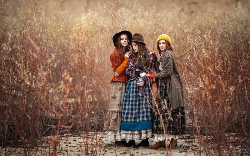 рыжая, девушка, девушки, милые, платья, природа, подруги, пикник Подругиphoto preview