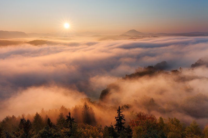 Autumn, Bohemian switzerland, Elbsandsteingebirge, Fall, Fog, Hills, Light, Mist, Saxon switzerland, Sunrise Above the Sea of Fogphoto preview