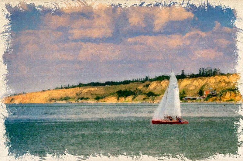 Картина, Море, Небо, Облака, Очаков, Парус, Парусник, Яхта Очаковский берегphoto preview