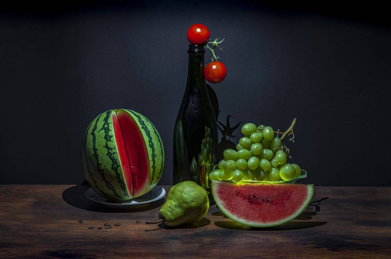 натюрморт, арбуз, виноград, помидор, груша, Кондратюк Андрей