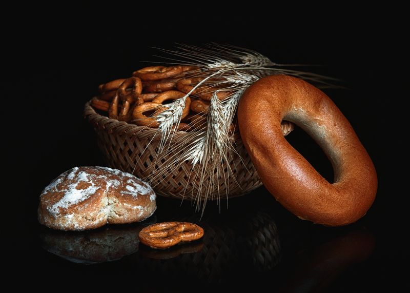 натюрморт, колосья, печенье, пряник, корзинка photo preview