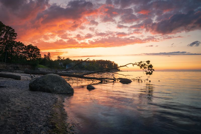 закат, балтийское море, штиль, оранжевое небо *photo preview