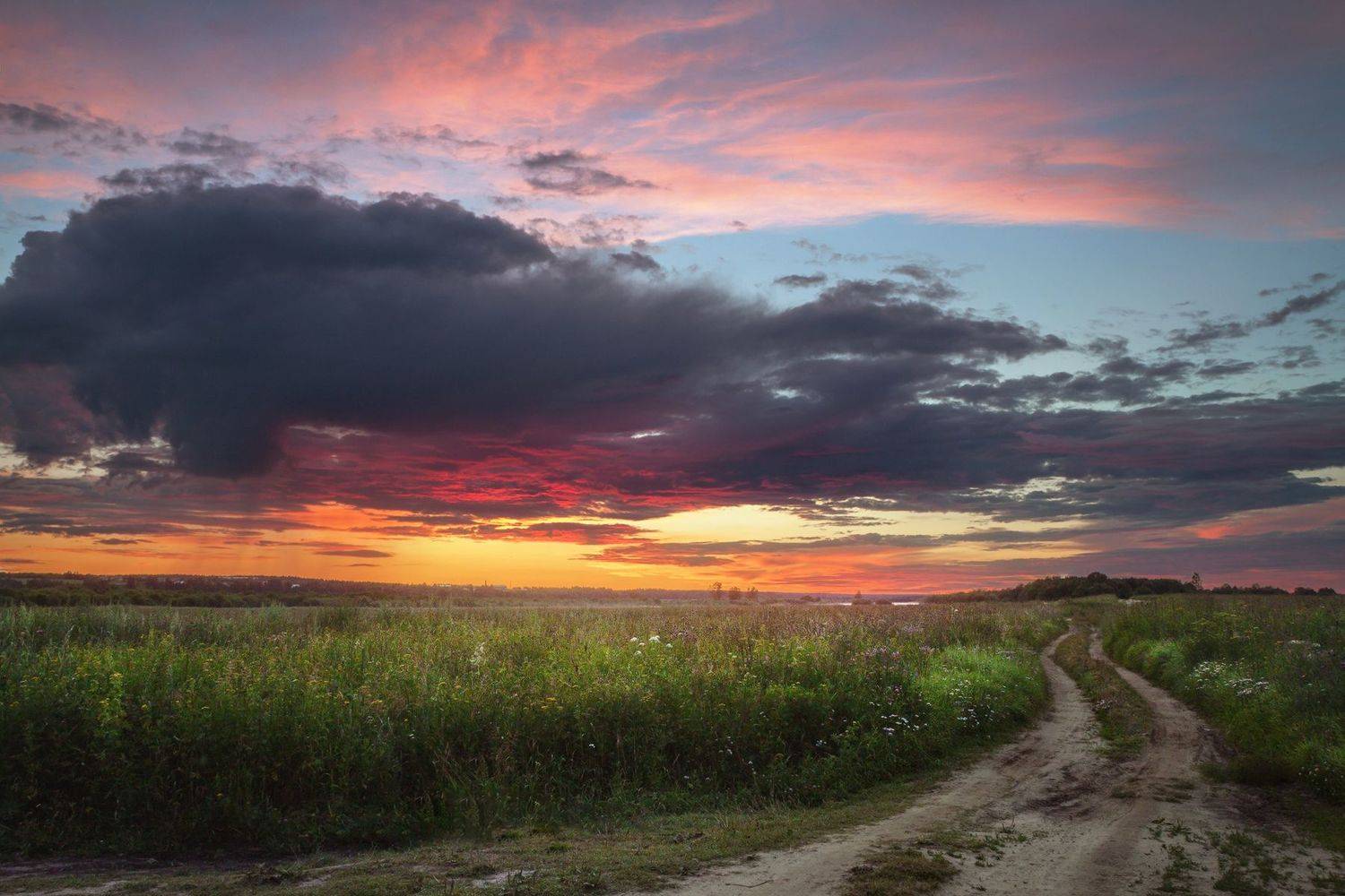 закат, поле, дорога, лето, Смольский Евгений